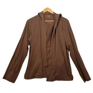 Eileen Fisher Open Front Cardigan Top Brown Hooded Organic Cotton Womens Large L